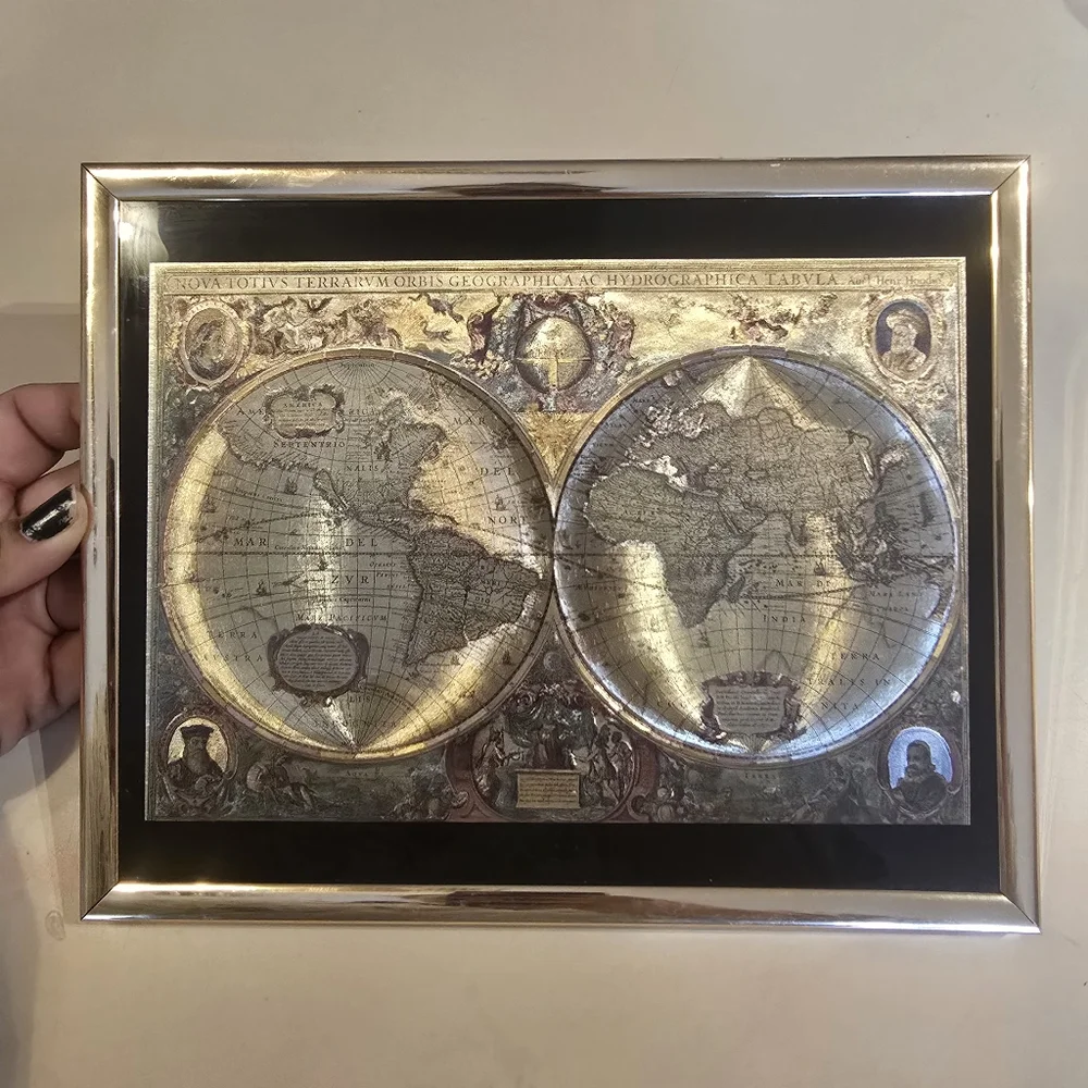 Vintage Manifestations Optical Illusion World Map – Framed Gold 10x8